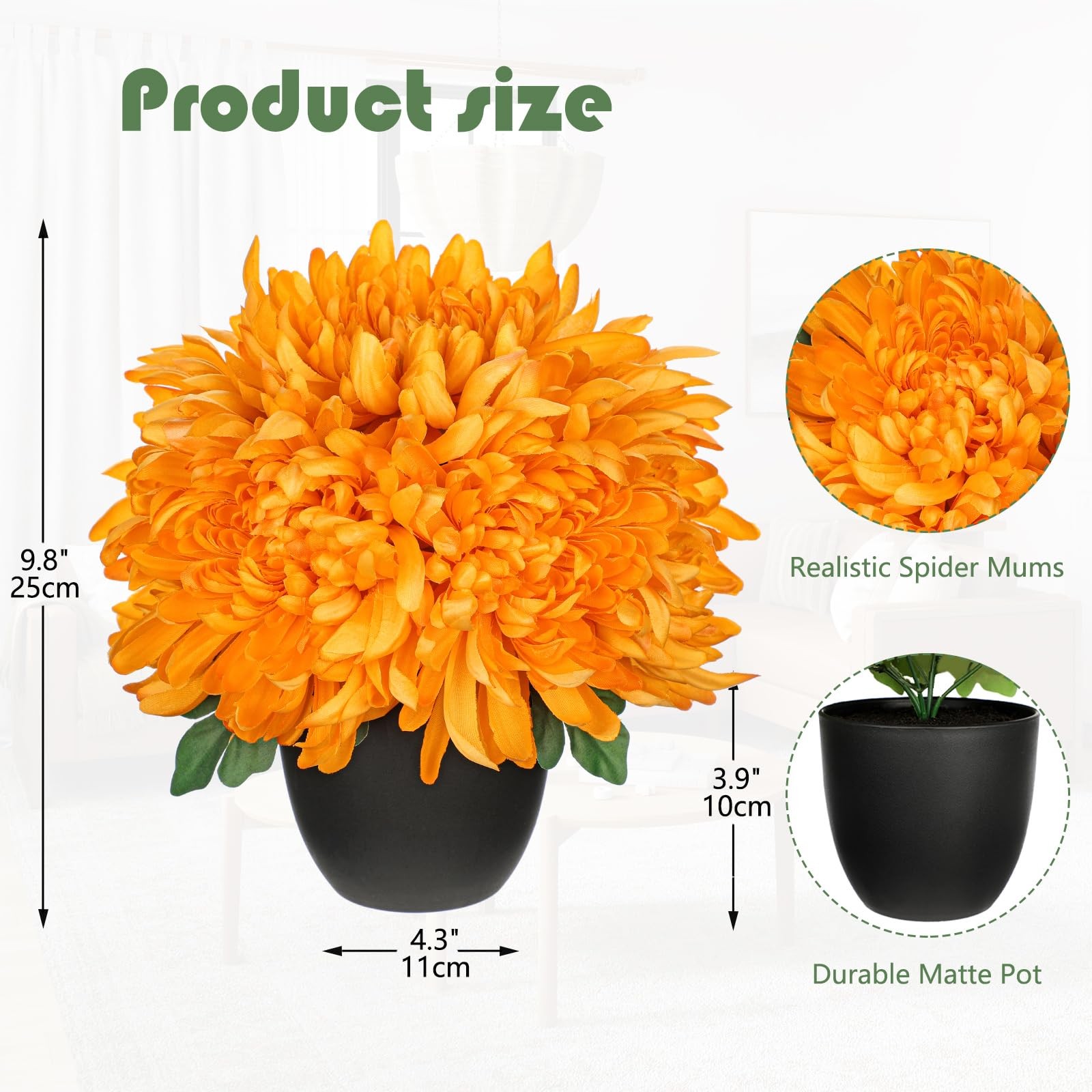 Fake Mums Flower in Black Pot Realistic Silk Chrysanthemums Artificial Flower…