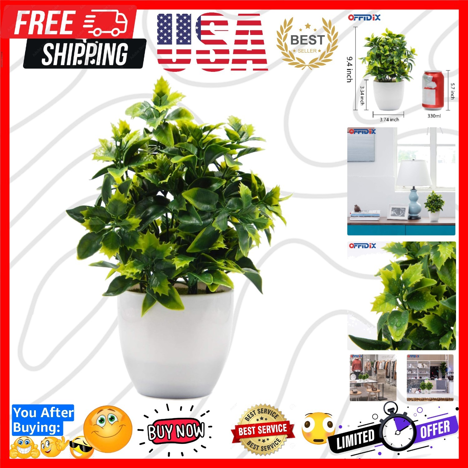 Artificial Plastic Mini Plants in White Pot,Desk Plant Artificial Flowers wit…