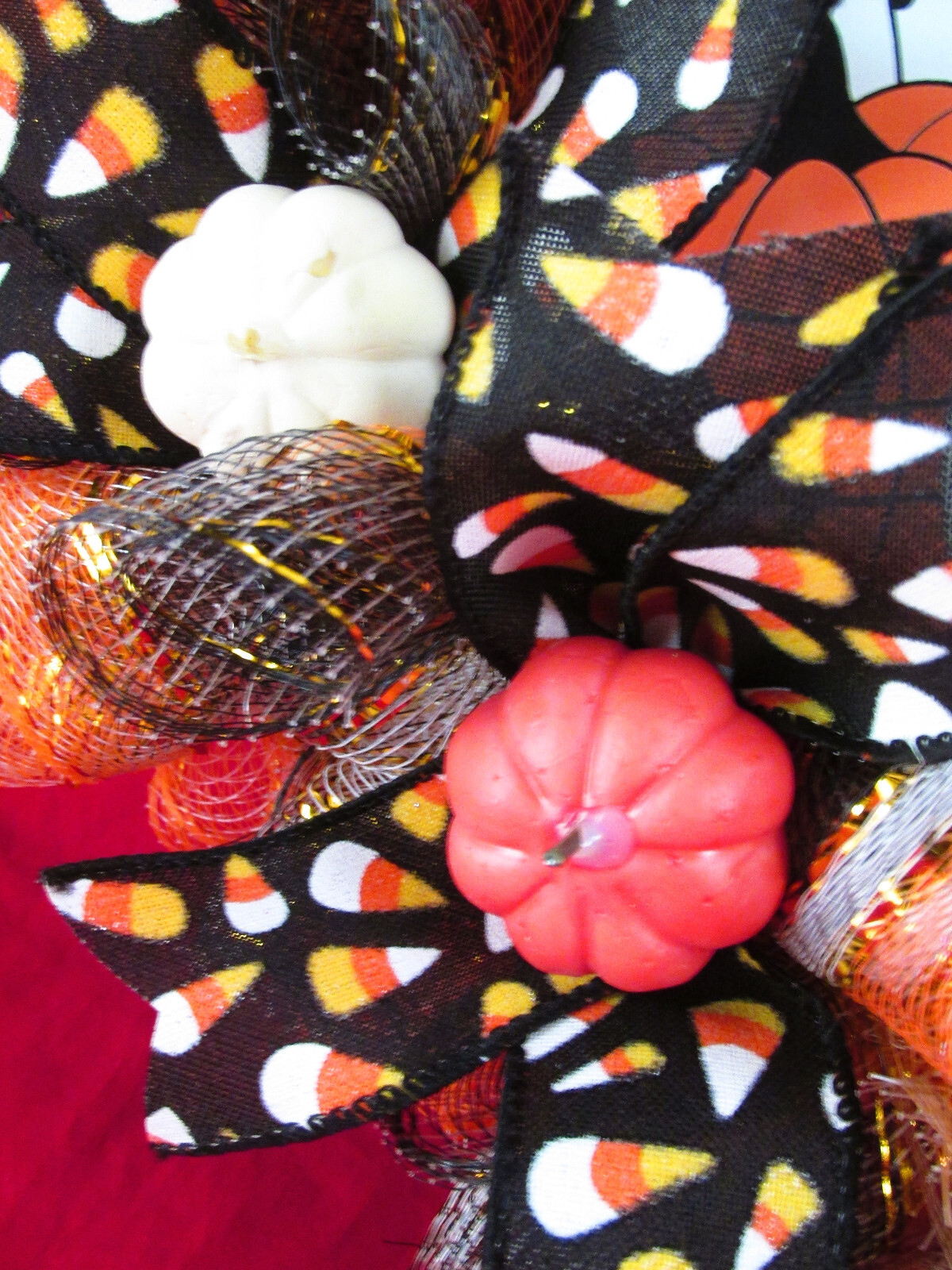 Woodland Cruffle Deco Mesh Halloween Candy Corn Ribbon Wreath