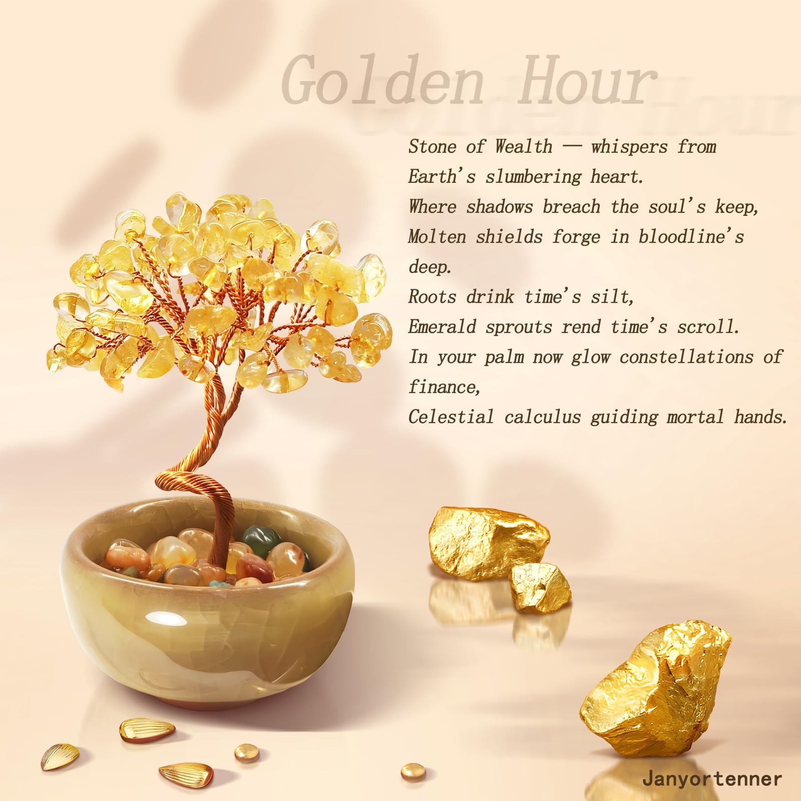Mini Citrine Crystal Money Tree,Wealth Home Office Desk Decor,Handmade Copper…