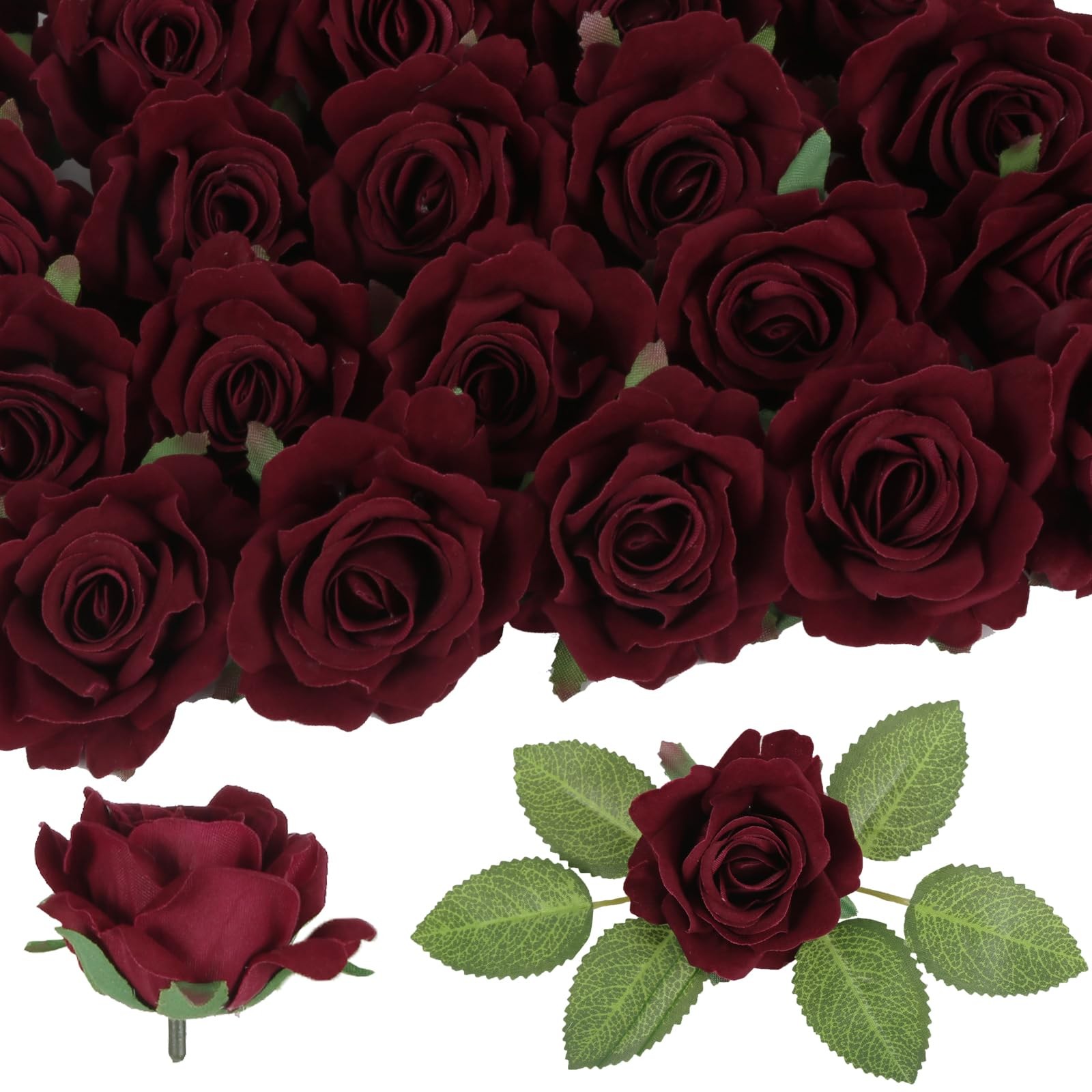 25pcs Burgundy Artificial Roses 2.75in Faux Velvet Roses Flowers Fake Flower …