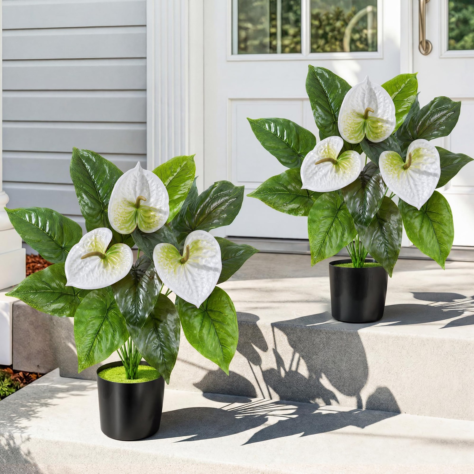 2 Pack Anthurium Artificial Flowers Plants with Pots for Indoor Outdoor Decor…