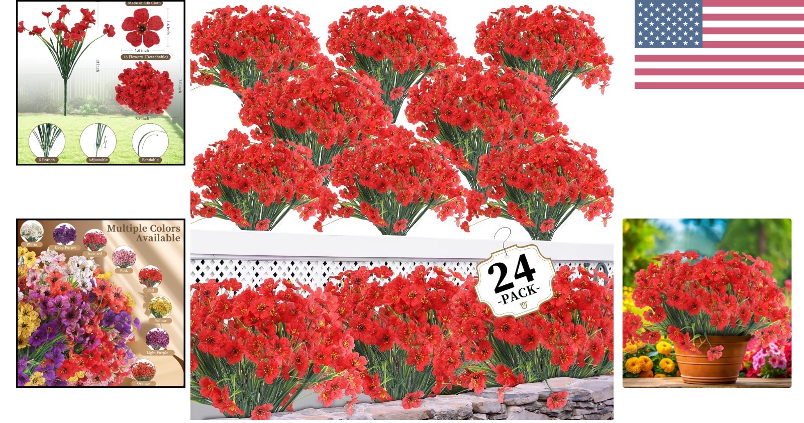 Elegant 24 Set Red Artificial Flower Bundles for Indoor/Outdoor Decorating Bliss