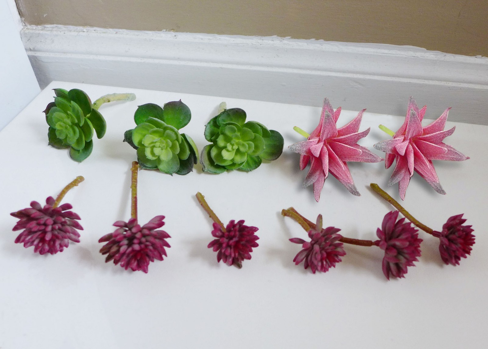 11 Artificial Mini Plants Green Lotus And Red Succulents Grasses
