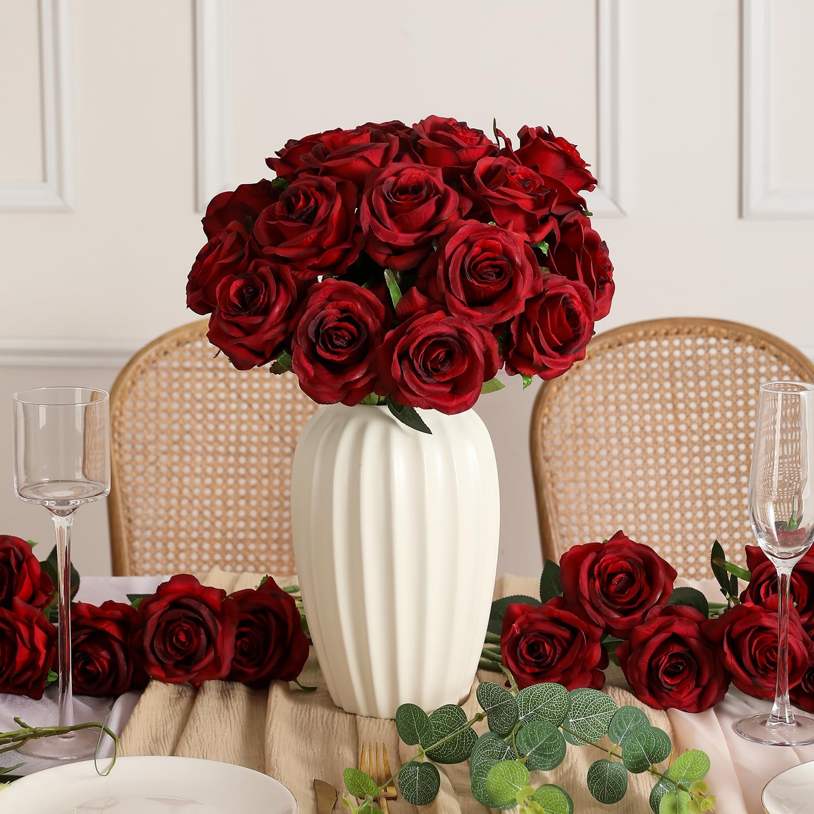 80 Pcs Burgundy Roses Artificial Flowers Bulk, Maroon Flowers Artificial Silk…