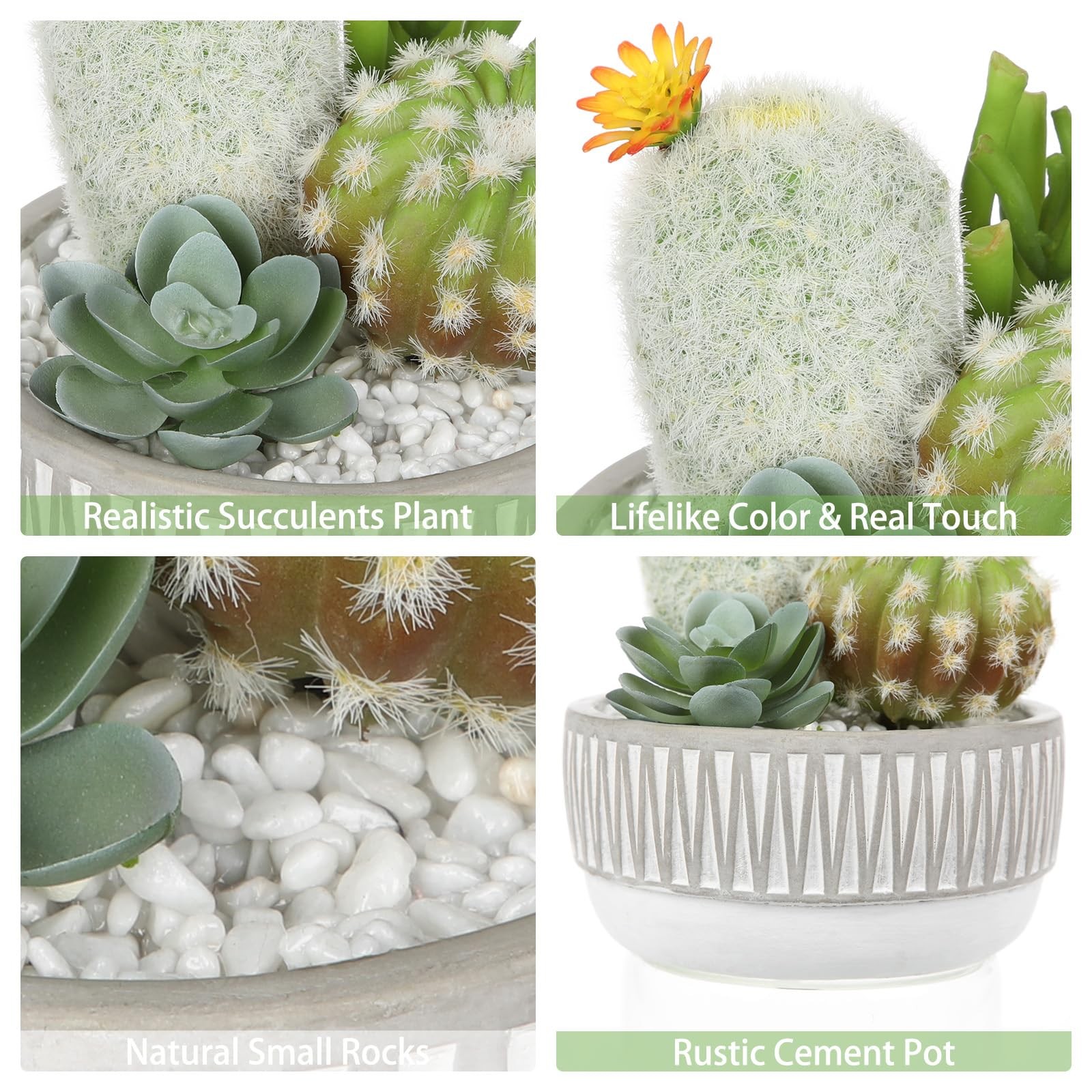 Artificial Cactus Plants Indoor, 5.5″ Assorted Small Faux Succulent in Pots F…