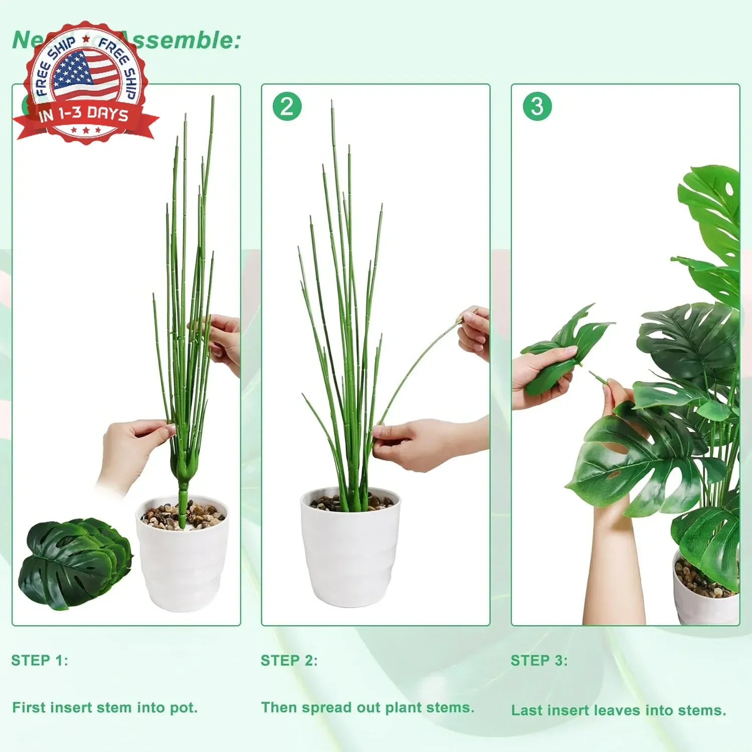 28 Inch Artificial Monstera Plants Set of 2 White Pots Heavy-Duty Fake Tropical
