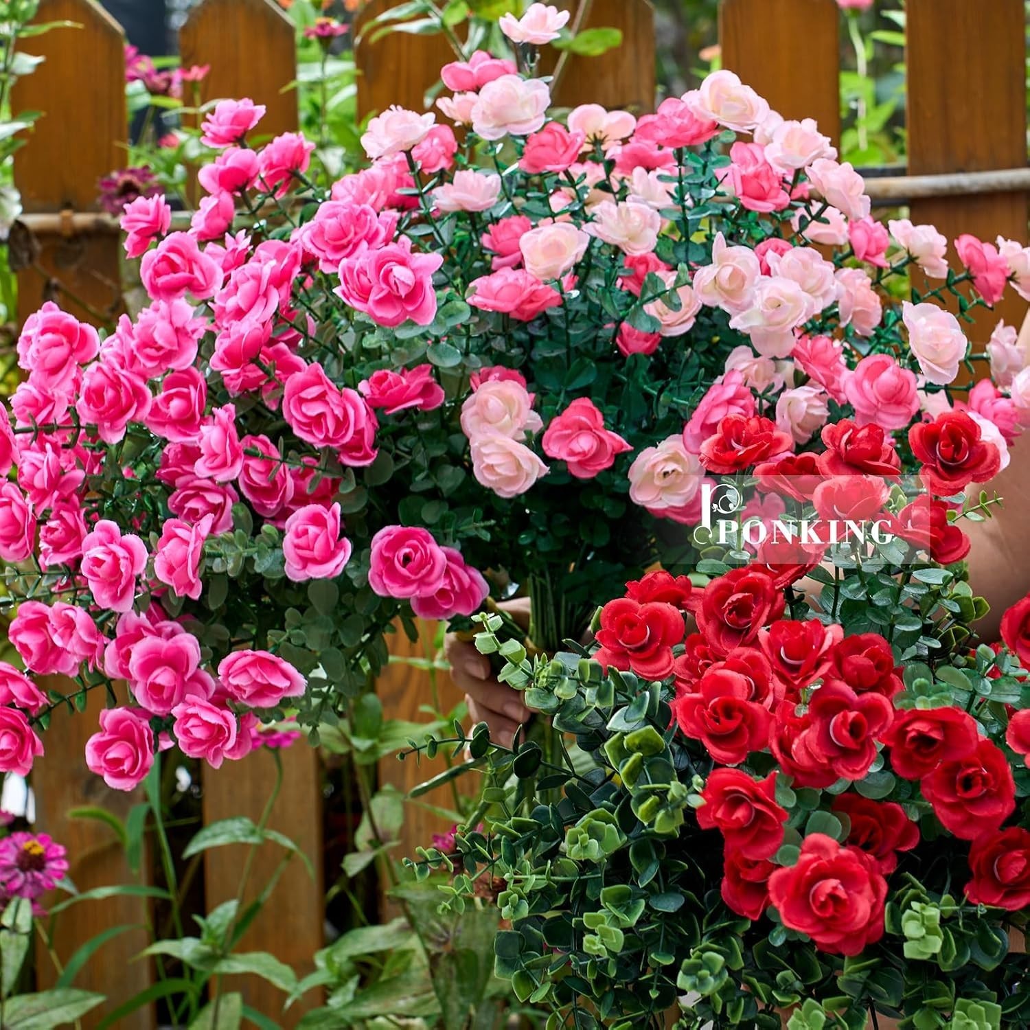 Charming 6 Bundles of UV Resistant Fuchsia Artificial Flowers for Outdoors