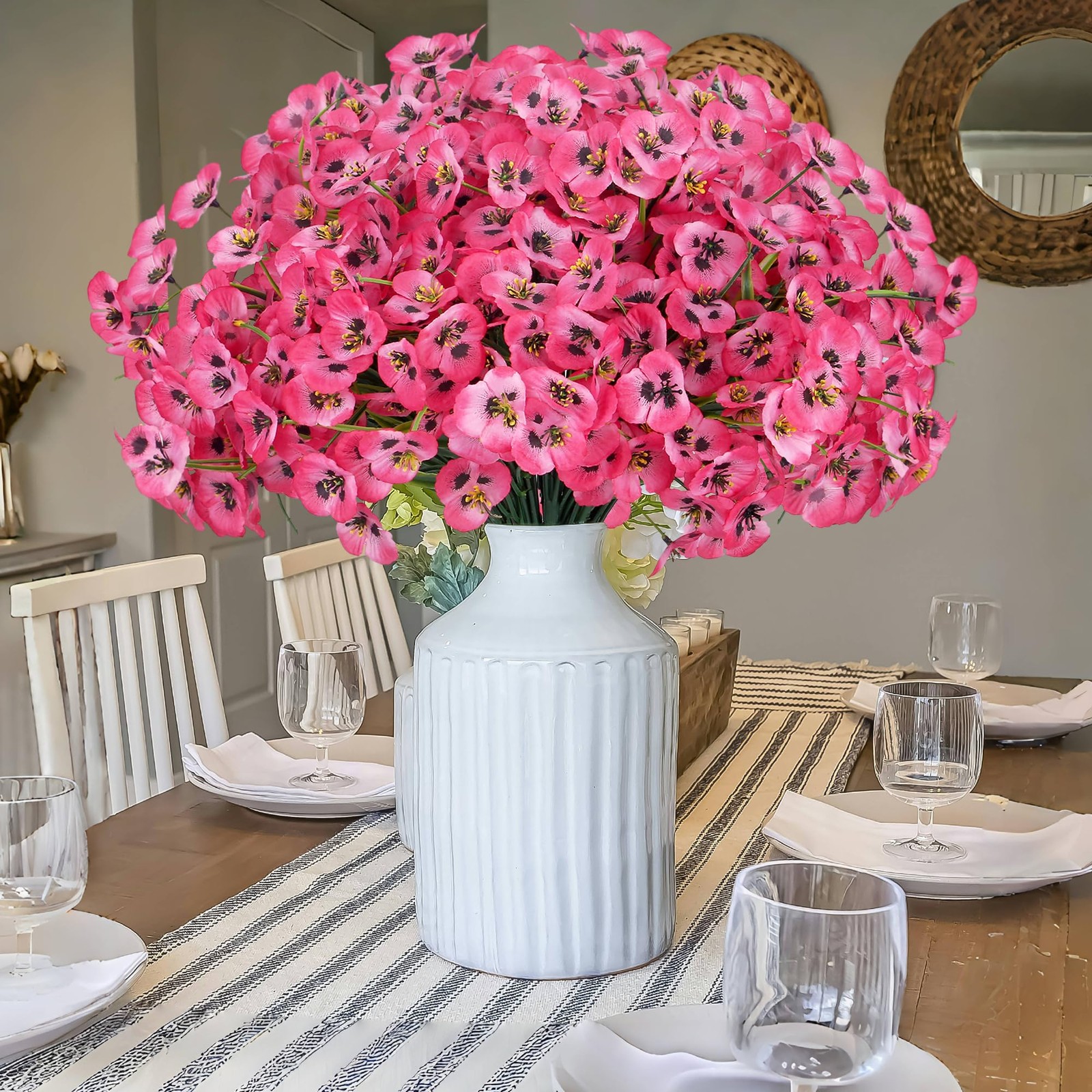 12 Bundles Artificial Flowers Outdoor Pansy Fake Flower Plastic UV Resistant …