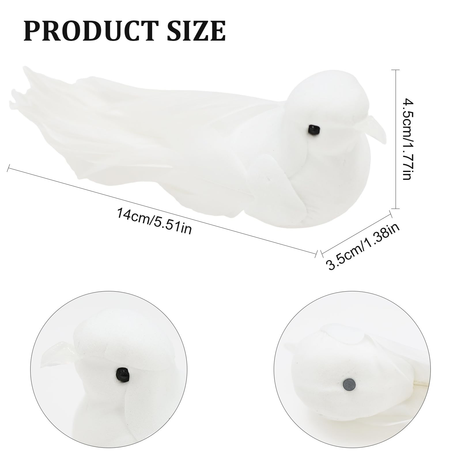 Yalulu 2Pcs Decorative Fake Doves Artificial Foam Feather White Birds with Magne