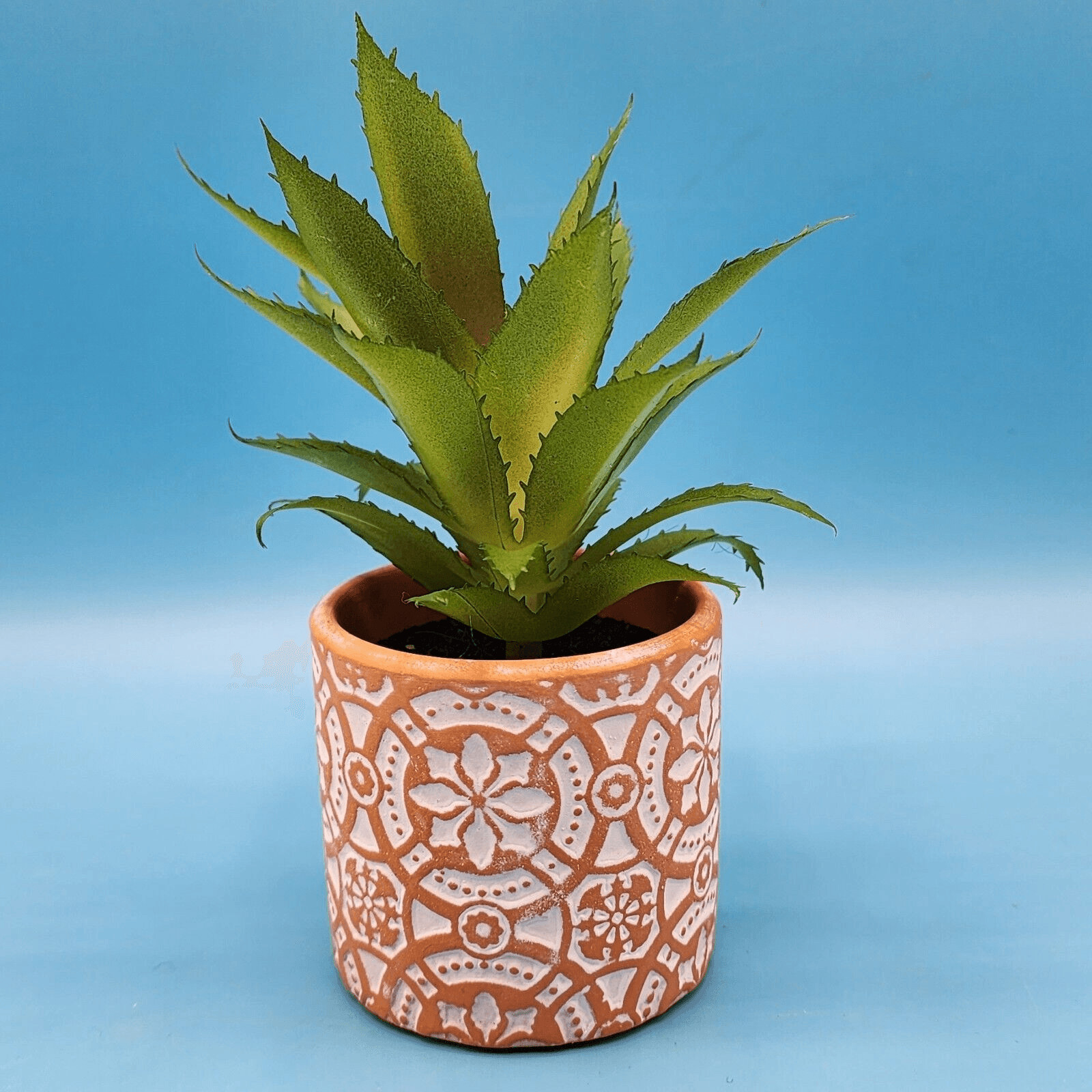 Faux Succulent In Mosaic Terra Cotta Pot Bohemian Pattern Plant Desk Decoration