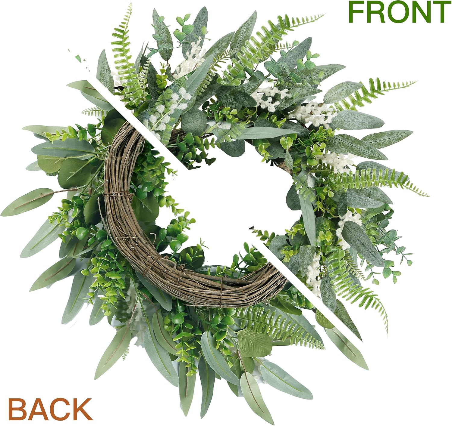 Green Artificial Eucalyptus Wreath with Welcome Sign 20In Mixed White Berries Sp