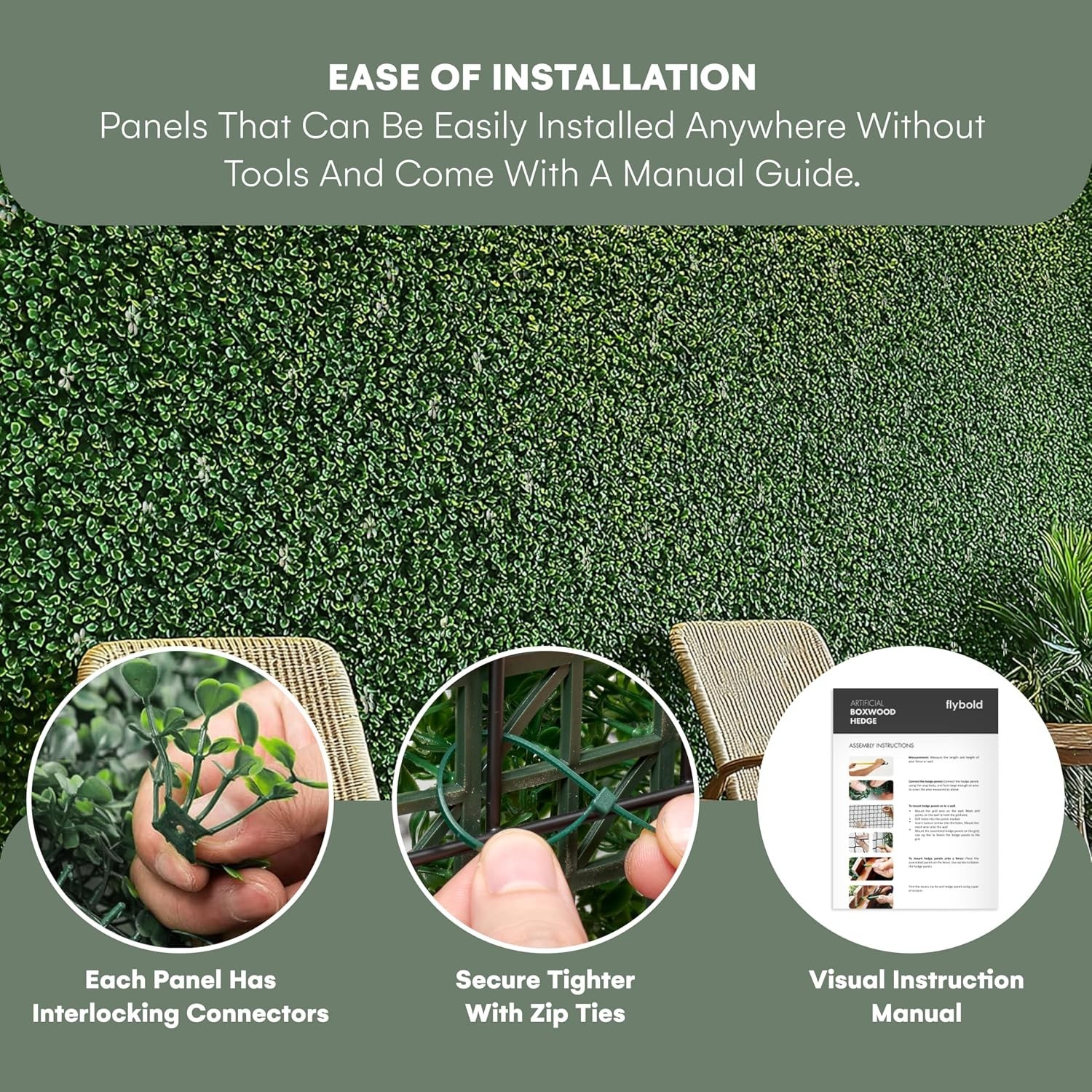 Artificial Boxwood Hedge Panels Greenery Wall Decor Indoor Outdoor Pack of 6