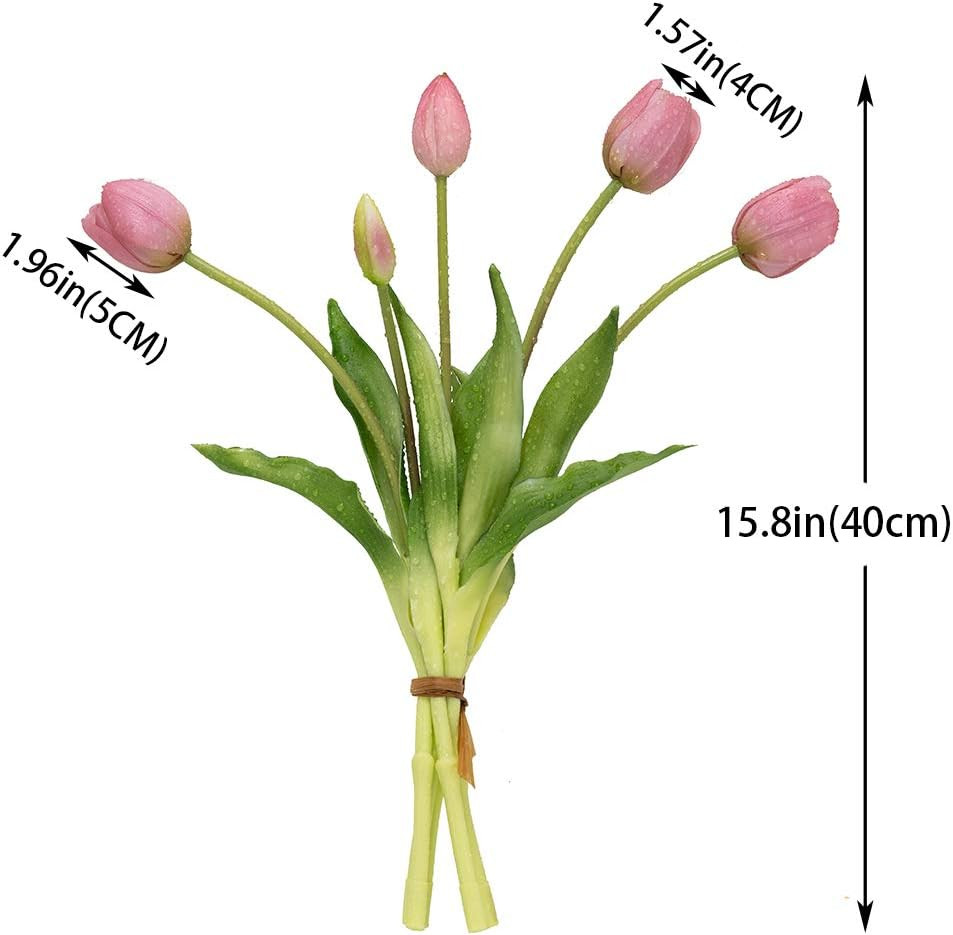40Pcs Artificial Tulips Flowers, Soft Touch Realistic Latex Tulips Bouquet for H