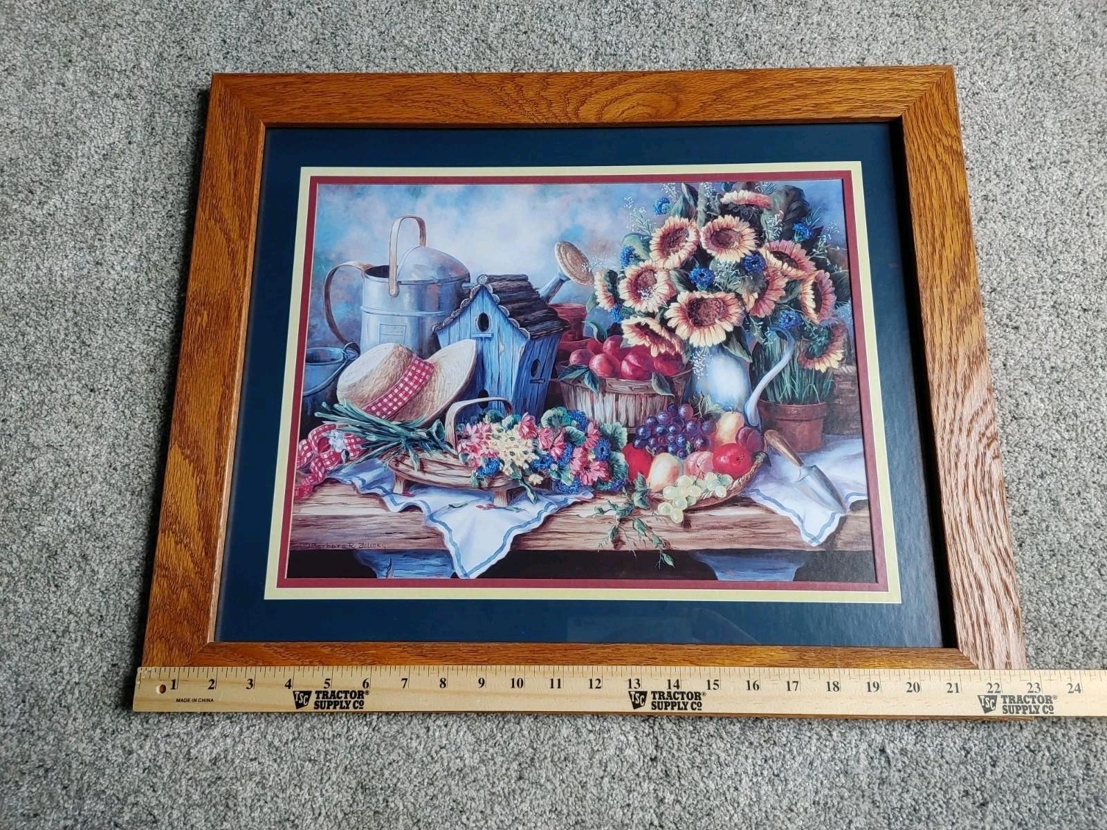 Country Birdhouse Framed Art Home Interiors & Gifts Solid Oak Frame 23”X19” 90s