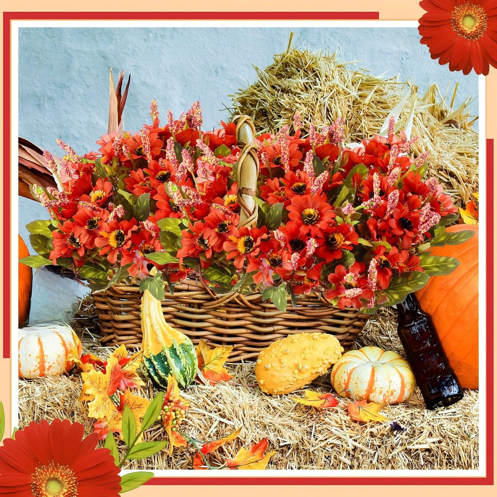 6 Bundles Fall Artificial Flowers for Outdoors Fake Daisy Bouquet Silk Mums F…