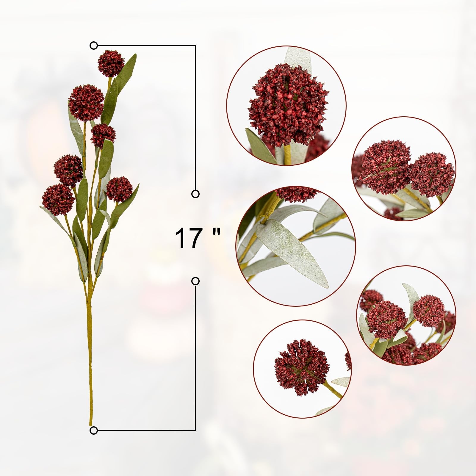 Artificial Bush Mini Ball Flowers Faux Billy Button Thistle Globe Echinops
