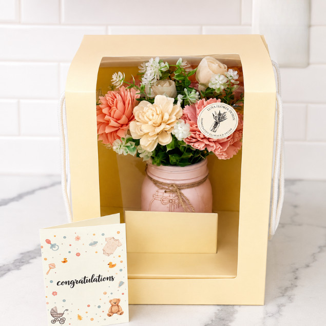 Sola Wood Floral Arrangement 16oz Mason Jar Personalised Custom Baby Shower Gift