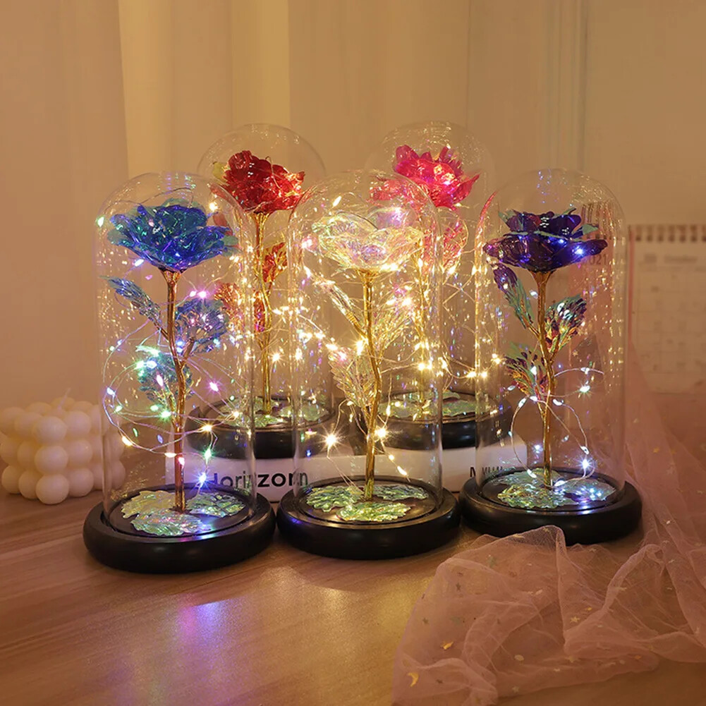LED Eternal Galaxy Rose in Glass Enchanted Forever Flower Thanksgiving Xmas Gift