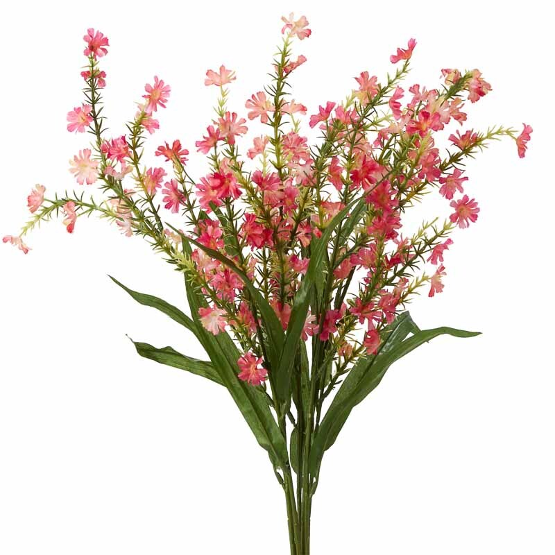 Set of 2 Hues of Pink Vinyl and Poly Silk Wildflower and Grass 24″ Floral Bushes