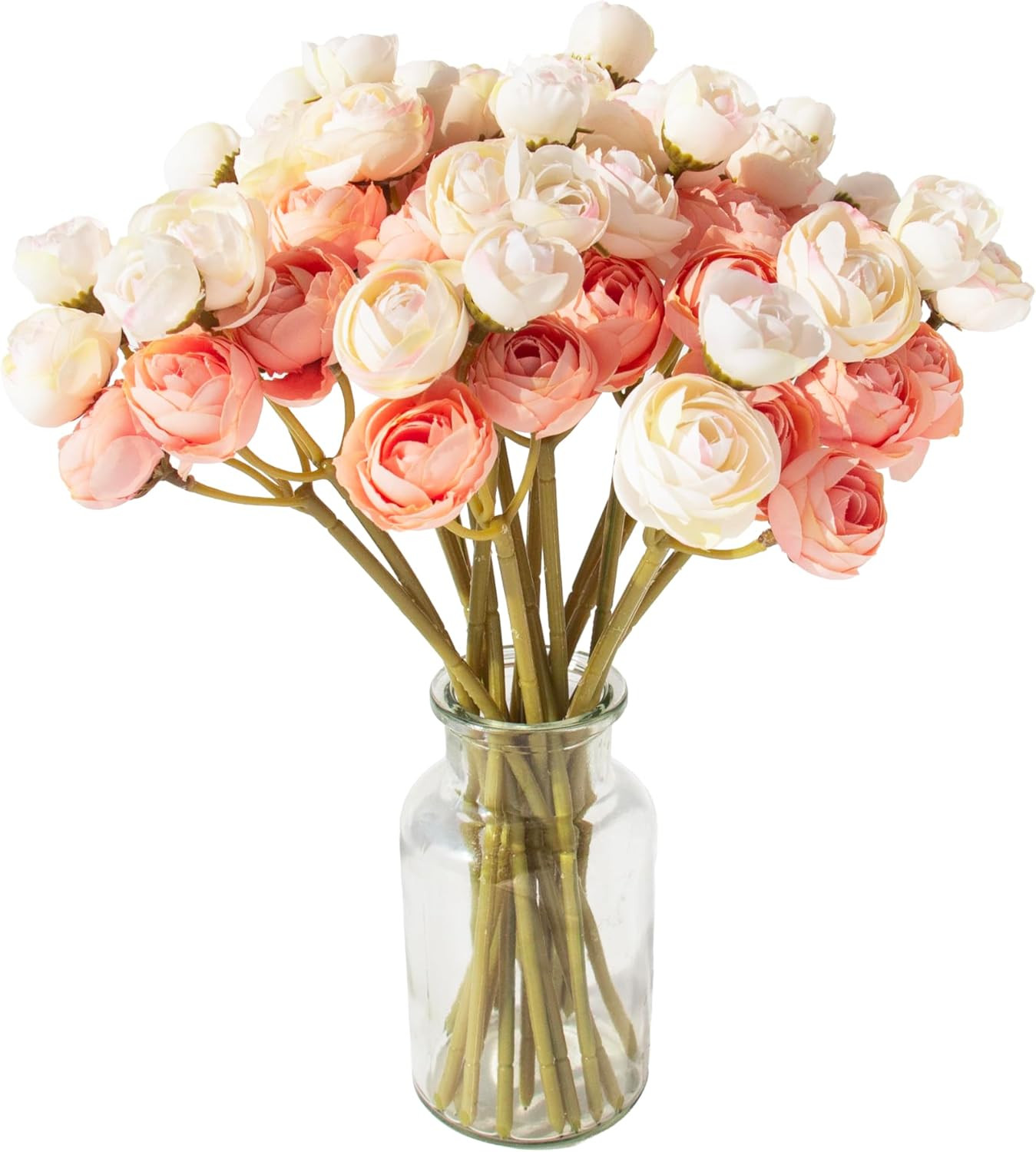 18 Pcs Artificial Silk Rose Flowers Ranunculus Bouquet Fake Pink Peony for Home