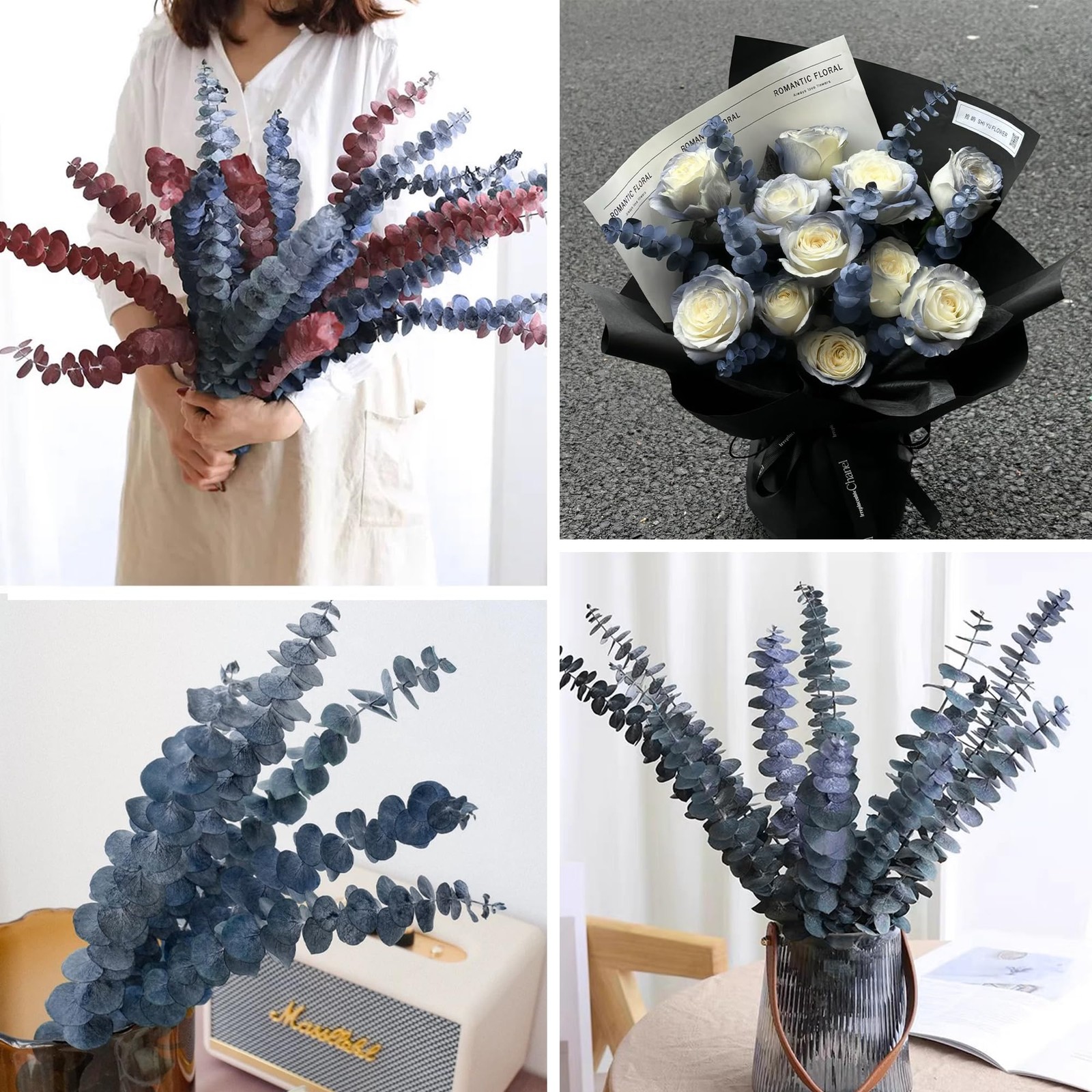 26Pcs Real Dried Eucalyptus Stems, 17″ Blue-Green Preserved Eucalyptus Stems …
