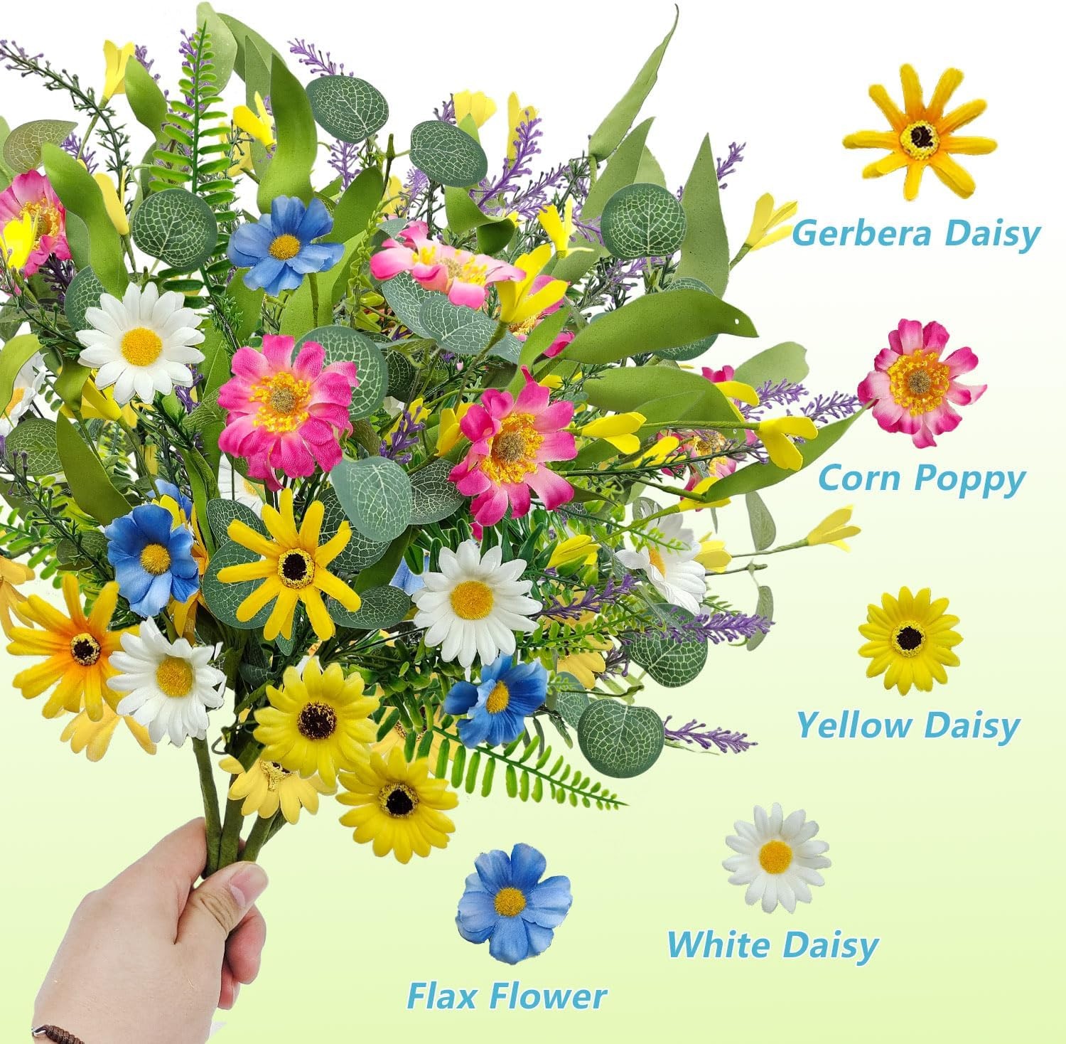 4 Bundles Artificial Daisy Flowers Bouquet Fake Wildflowers Silk Spring Floral