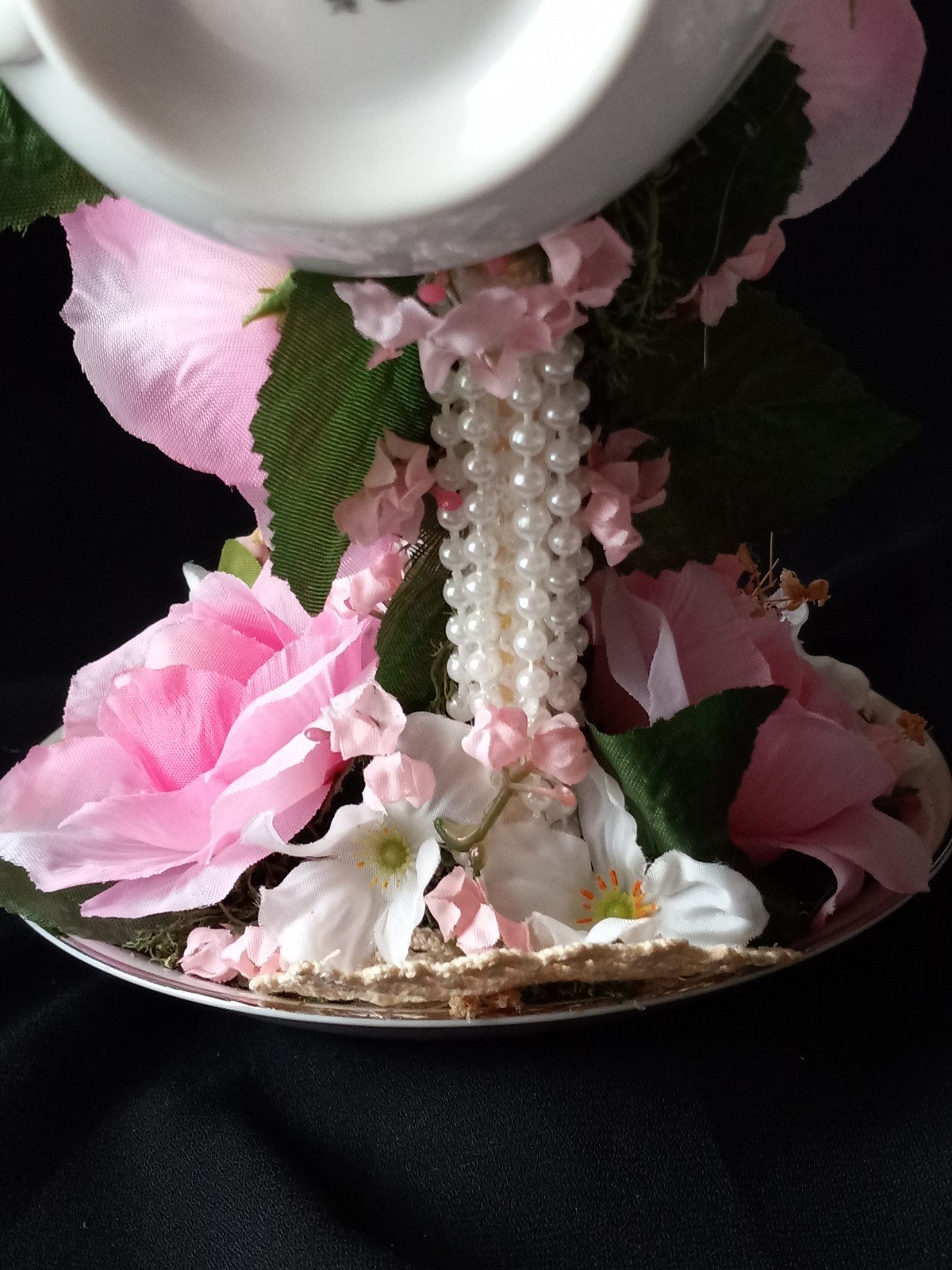 New Floral China Floating Teacup W Pink Floral Arrangement 8″ Tall #B FL#2