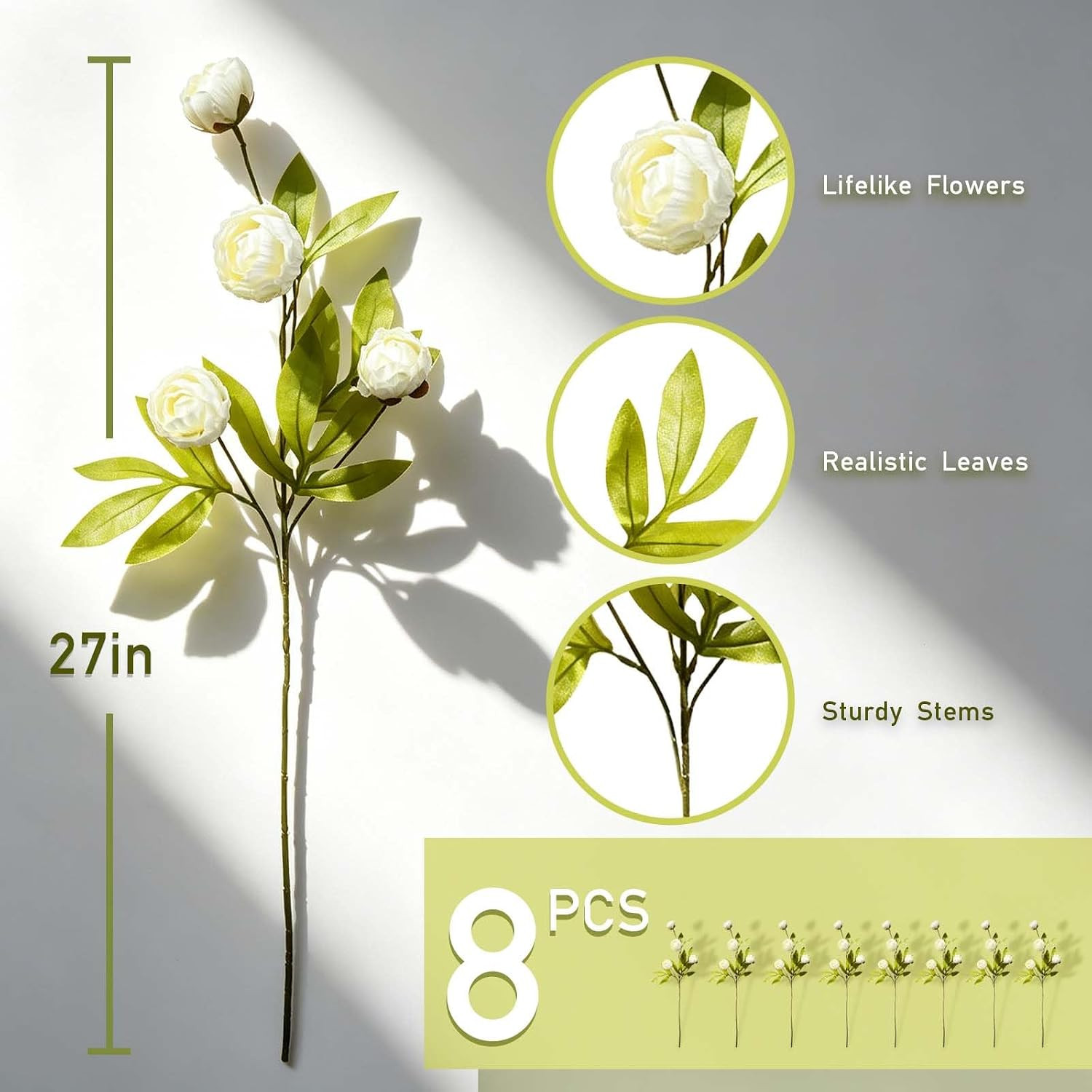 27″ Silk Faux Peony Flowers – 8 Pcs for Home, Wedding & Office Decor