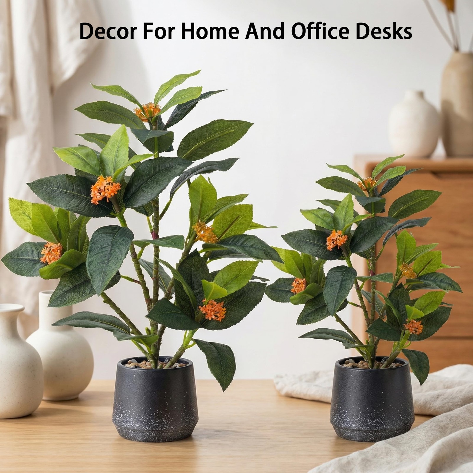 2 Pack 12″ Artificial Small Camellia Flowers Tree Potted Fake Bonsai Plant
