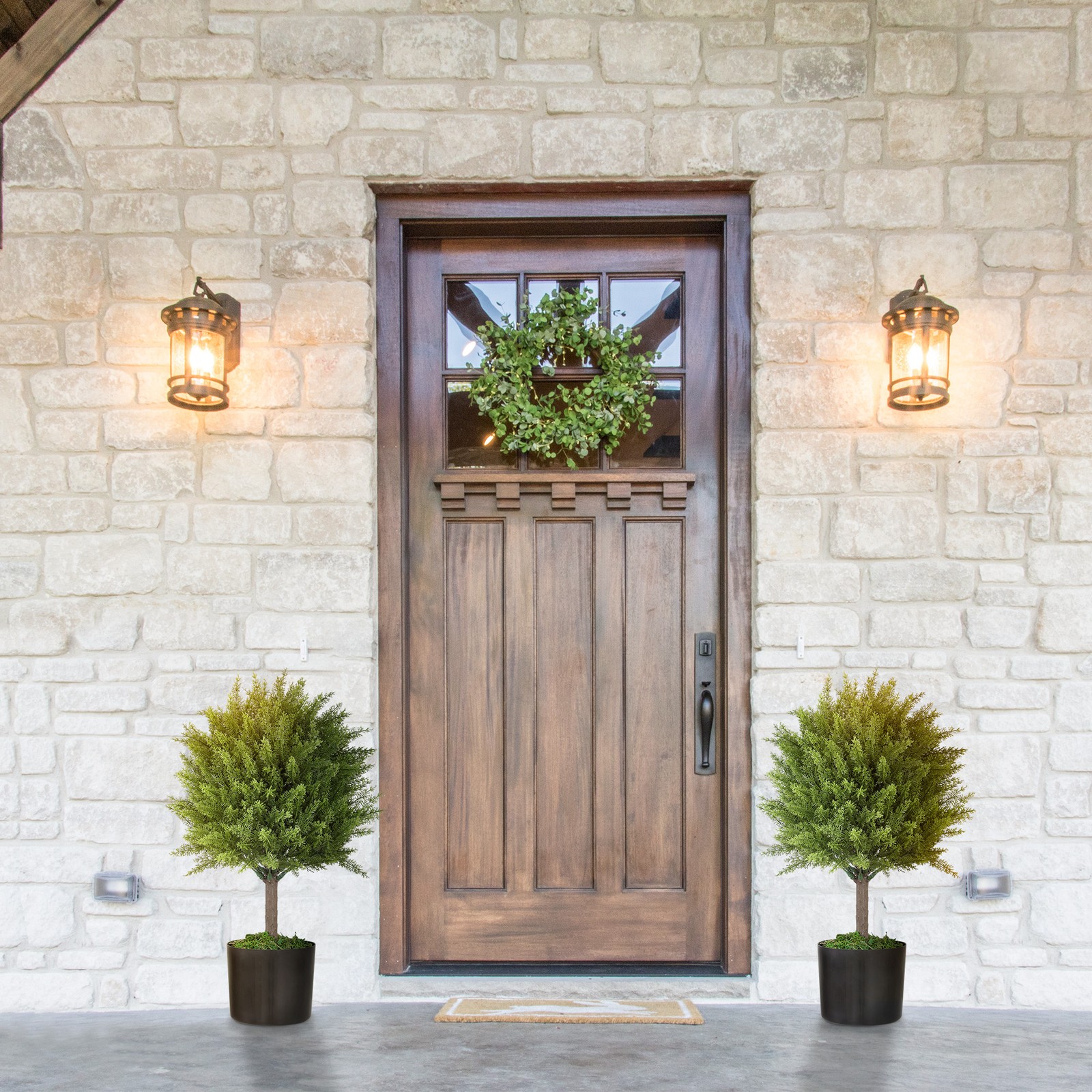 HOMCOM Set of 2 Decorative Artificial Plants, Cedar Topiary Trees in Pots