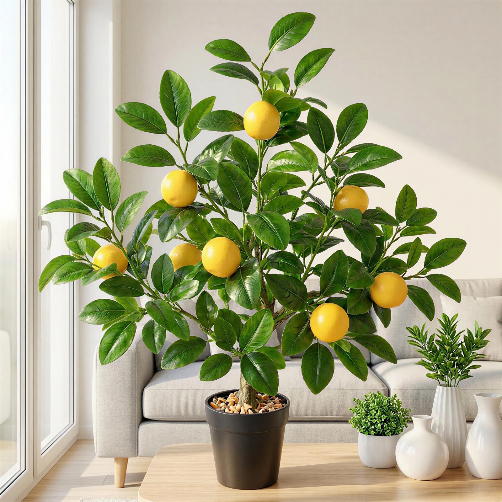 20″ Artificial Yellow Lemon Tree Fake House Green Plant Fruits Decoration wit…