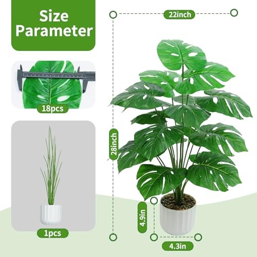Freyalife 28“ Fake Plant Artificial for Room Decor, Faux Potted 1 Monstera