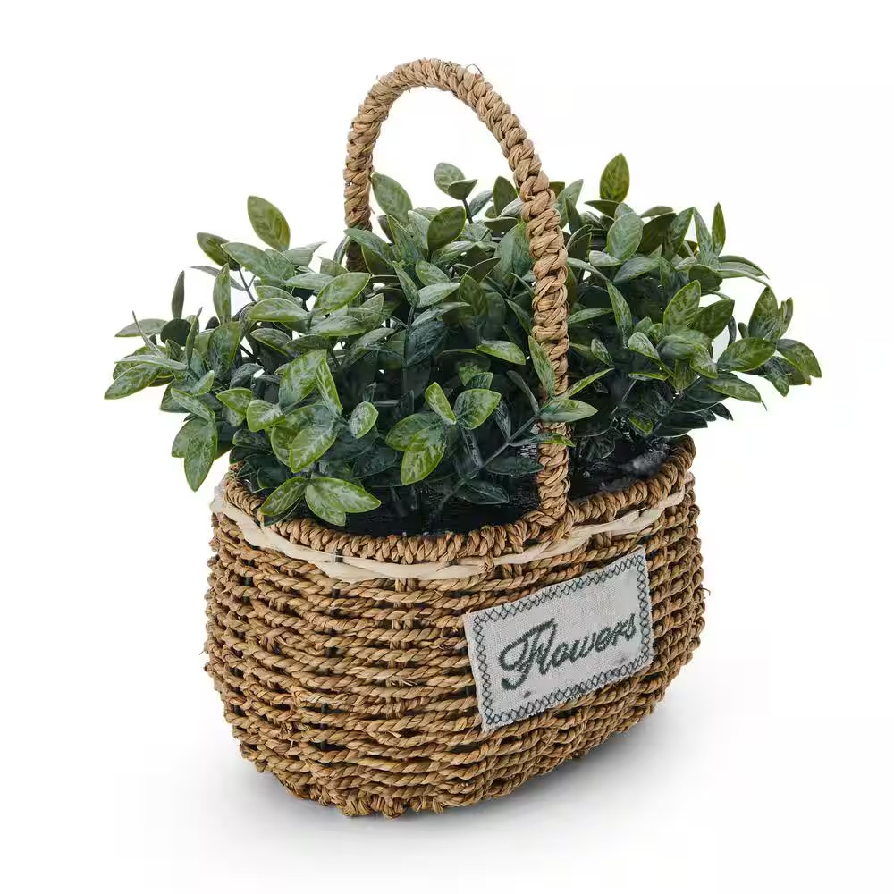 10.24 In. Green Artificial Greenery in Seagrass Basket