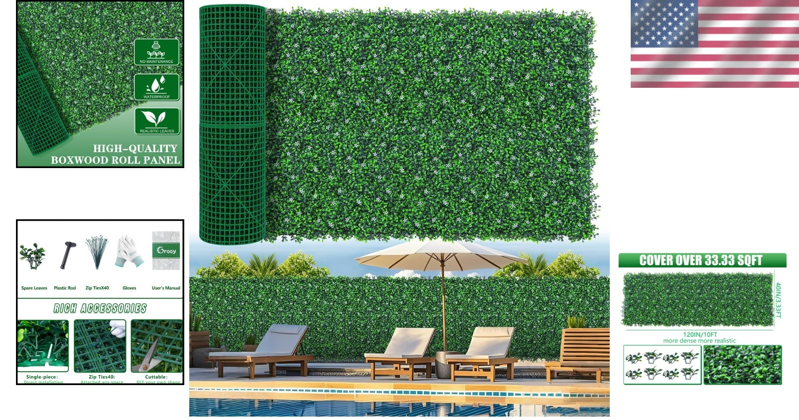 Versatile 40″x120″ Artificial Boxwood Panels for Indoor & Outdoor Privacy