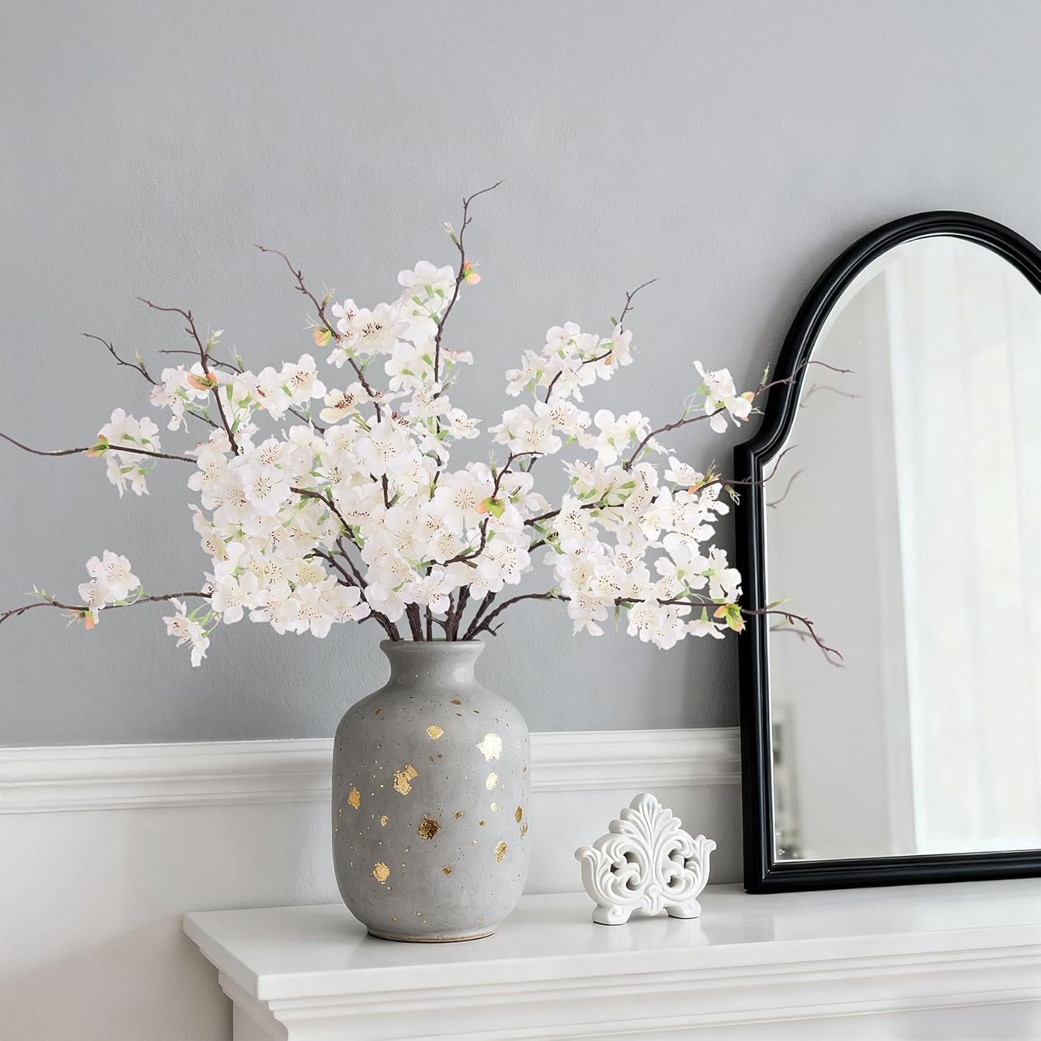 12 PCS Faux Cherry Blossom Branches Decor 18.11 Inch Fake Artificial Cherry Flow