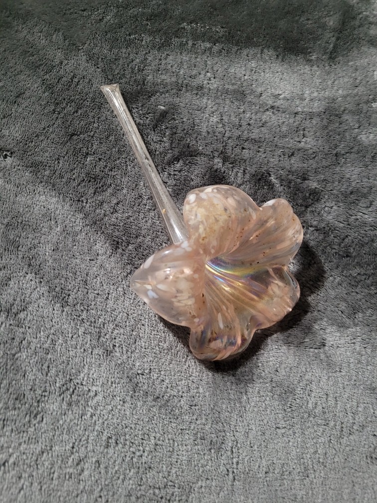 Vintage Art Glass Flower Lily / Hibiscus On Stem Hand Blown Bud Vase