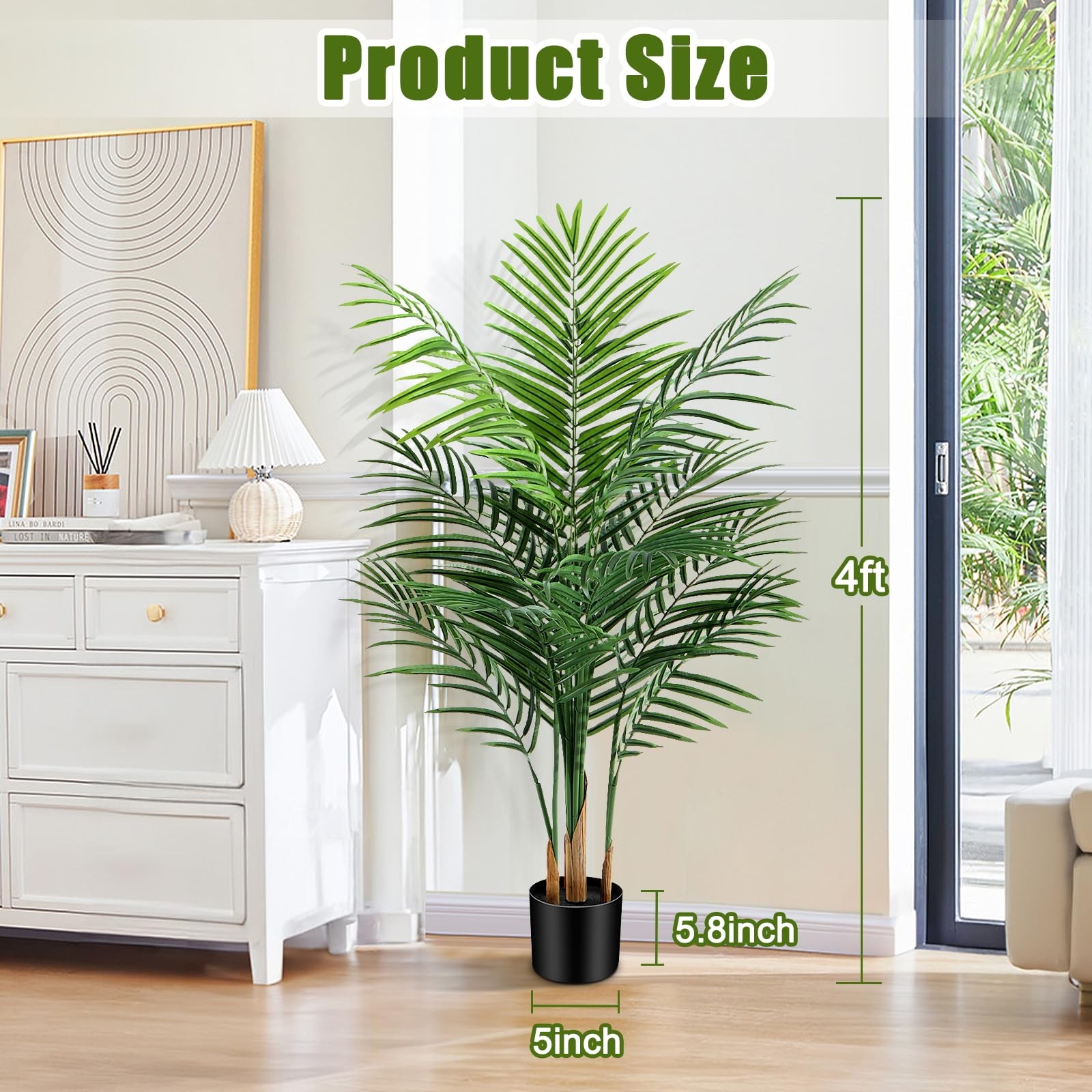 Artificial Palm Tree Indoor 4ft, Large Fake Tropical Areca Palm Tree with 13 …