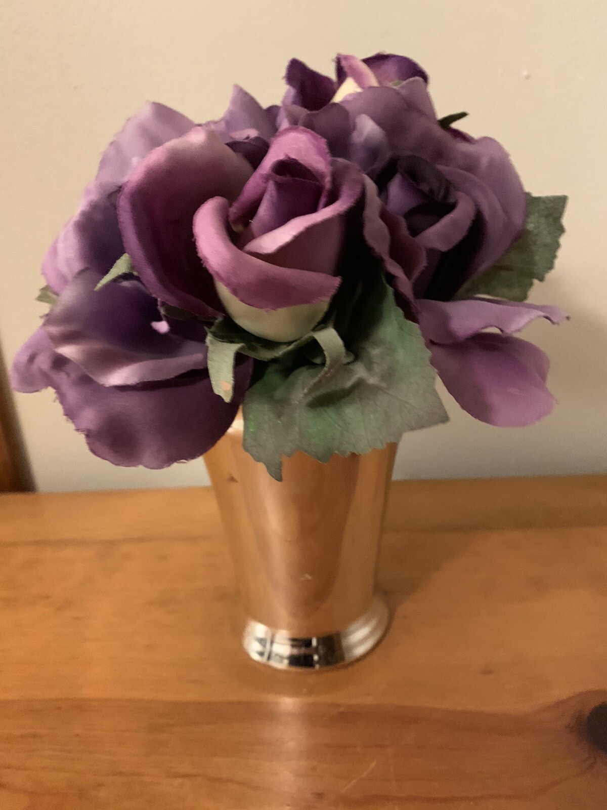 Gorgeous Roses in Mint Julep Cup 8” X 6” Shades Of Lilac, Violet, & Purple