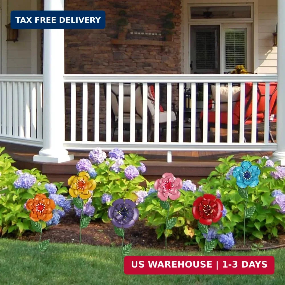 hogardeck Garden Decor for Outside, Set of 6 Metal Flowers Decorative Garden Sta