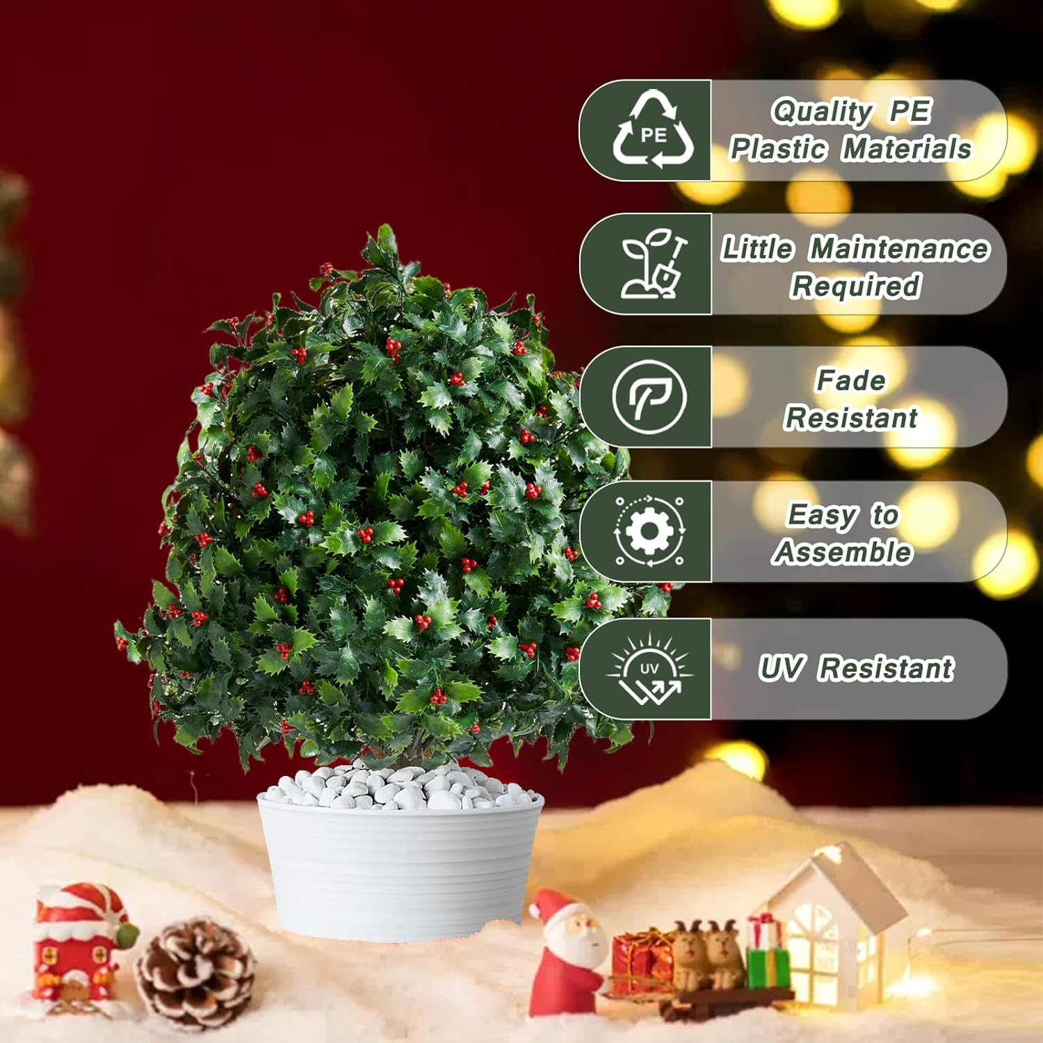 2Pcs Artificial Holly Spray with Berries for Christmas Decor & Wreaths