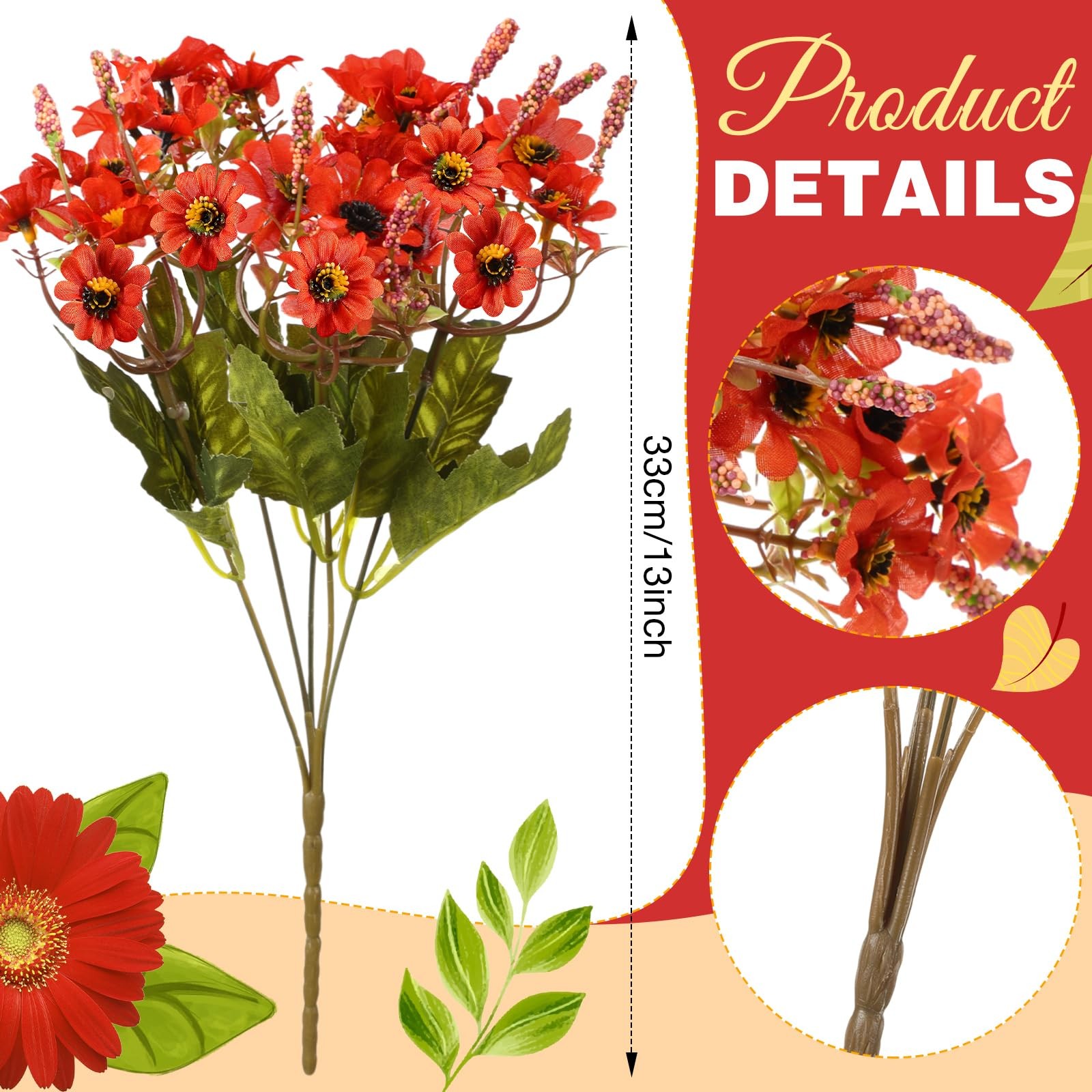 6 Bundles Fall Artificial Flowers for Outdoors Fake Daisy Bouquet Silk Mums F…