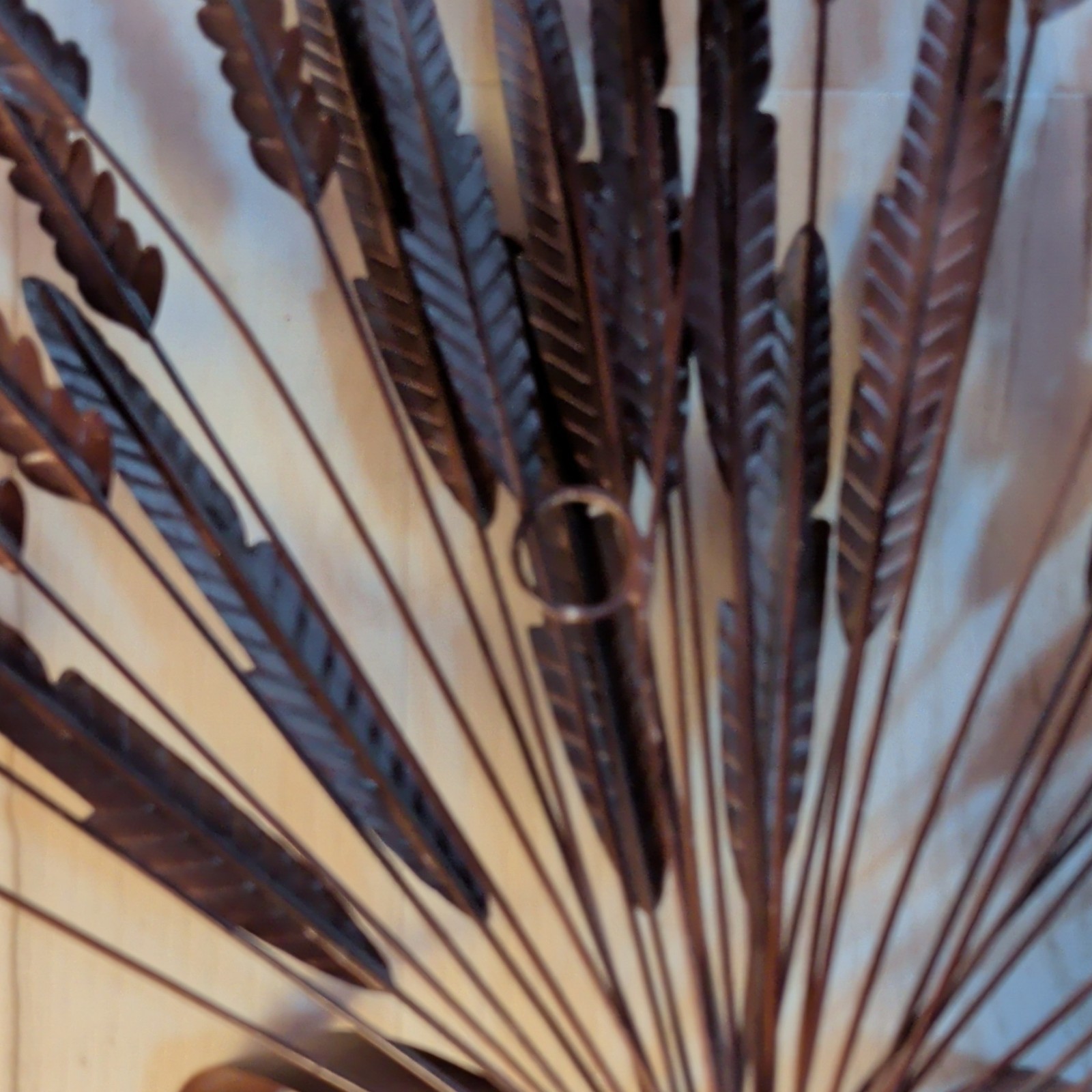 Metal Artificial Wheat Sheaf Bunch Wall Decor w/ Bow, Brown/Beige 20 in