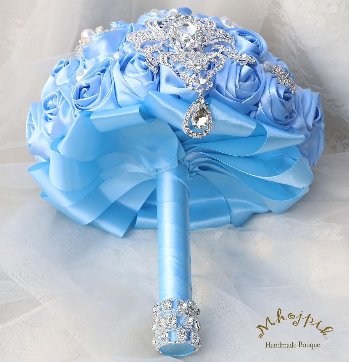 Bridal Wedding Bouquet Round Bling Brooch Bouquet Artificial Rose Flower Bunc…