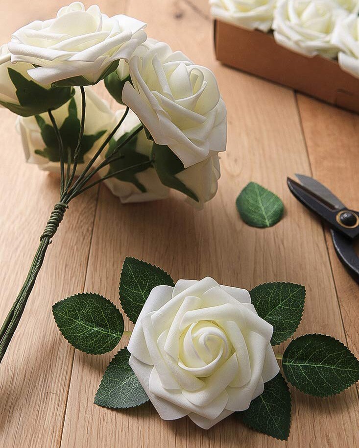 25 Lifelike Foam Roses Flowers Decor Fall Fashion Wedding Bouquets Centerpieces