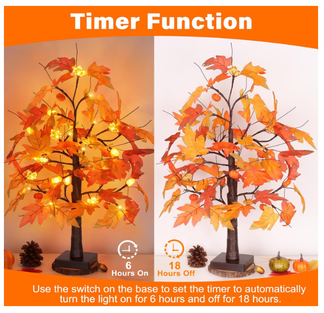 2 Pack 24″ Maple Tree Pumpkin Acorn Leaf Lights Fall Table Decorations New