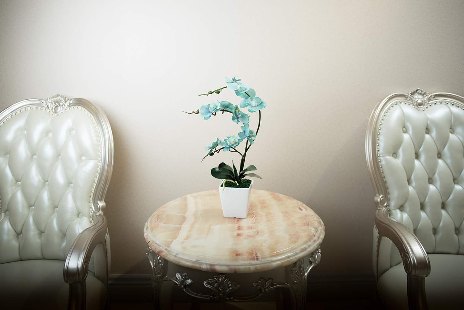 Artificial 15 Inch Tall Phalaenopsis Orchid Plant in Teal Silk Planter