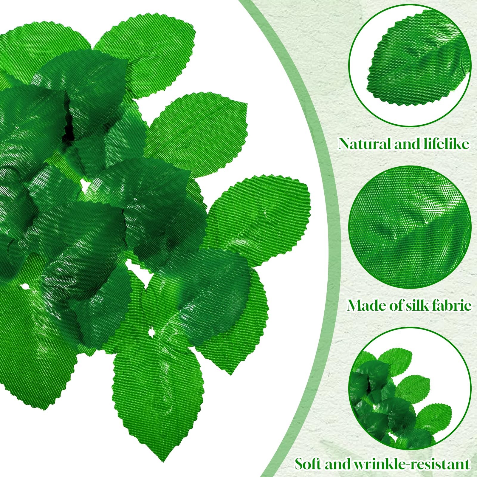200 Pcs Artificial Green Leaves, 3.74 Inch Fake Rose Leaves, Polyester Fabric…