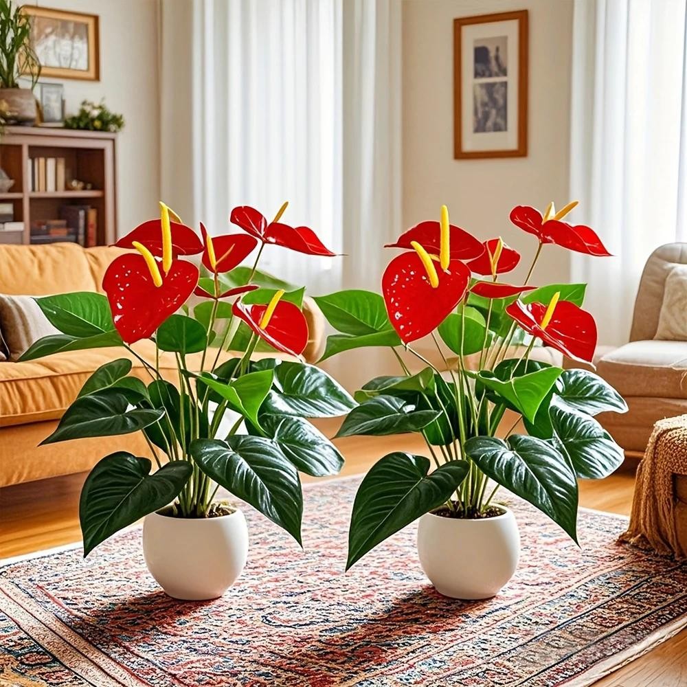 Red Palm Flamingo Flower – Lush Artificial Plant for Home, Garden & Outdoor