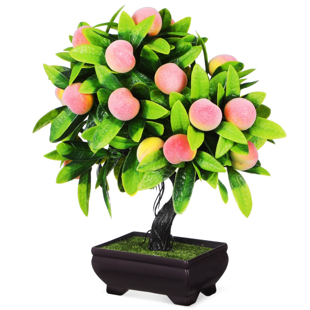 Fake Bonsai Tree: 25cm Faux Bonsai Peach Tree – Decorative Artificial Green